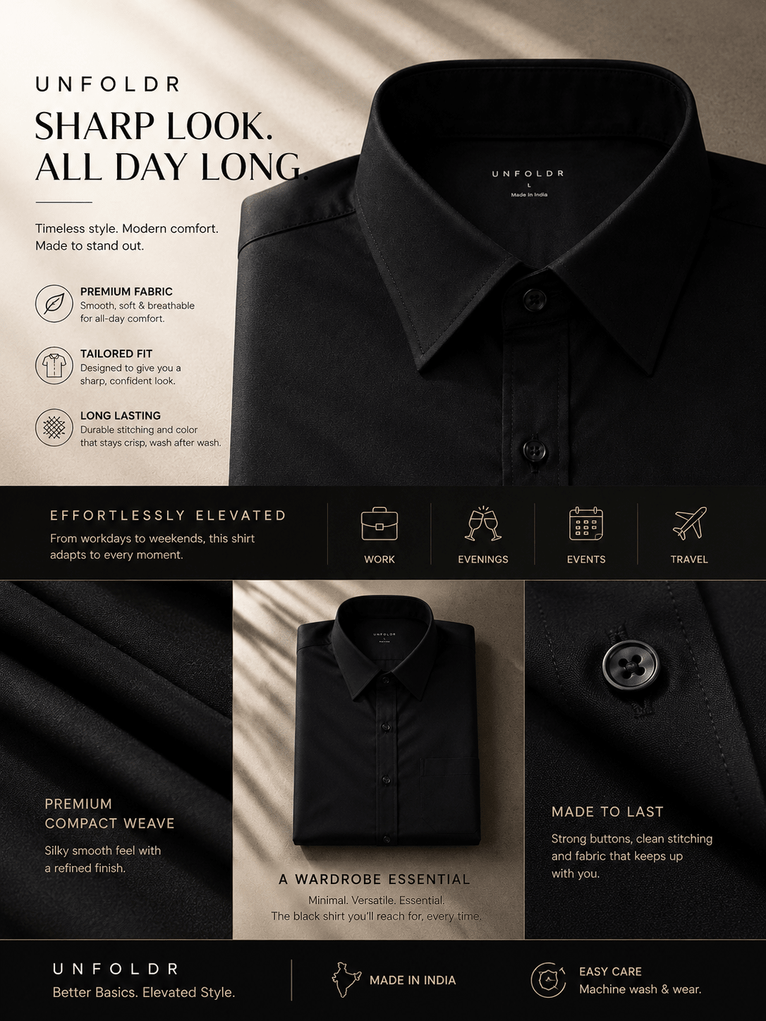 Unfoldr Black — Clean Evening Essential - Unfoldr