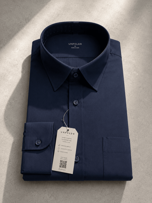 UNFOLDR Navy Blue Premium Cotton Shirt - Unfoldr