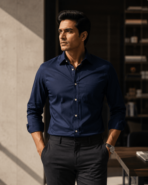 UNFOLDR Navy Blue Premium Cotton Shirt - Unfoldr