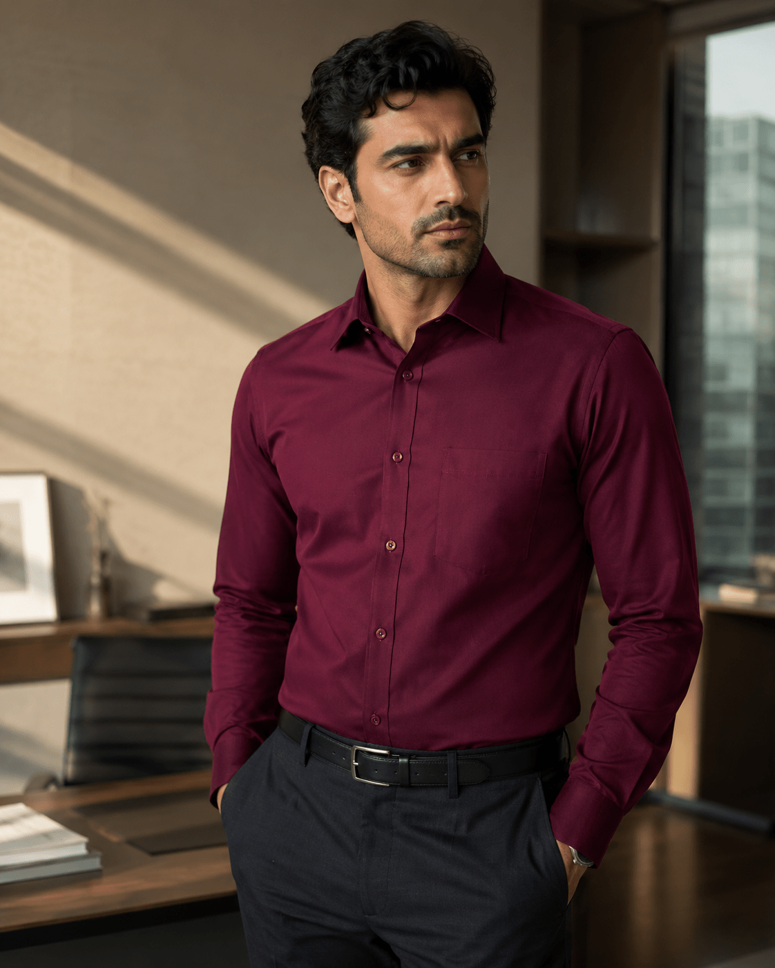 UNFOLDR Signature Maroon Cotton Shirt - Unfoldr